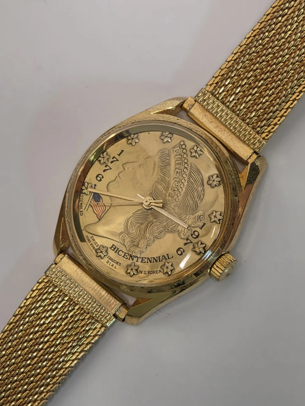 Gold Bicentennial Men’s Dress Watch with Gold Mesh Bracelet